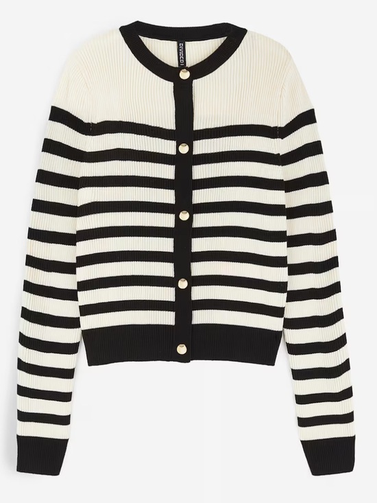 H&M Sweaters - H&M Cream and Black ribbed striped button front cardigan small